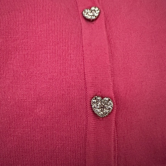 BLING New Heart Rhinestone Button Pink Sweater - Picture 5 of 6
